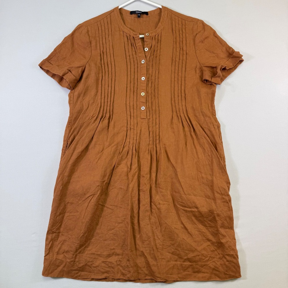 Quince 100% European Linen Swing Dress Womens Small Terracotta Short Sleeve EUC